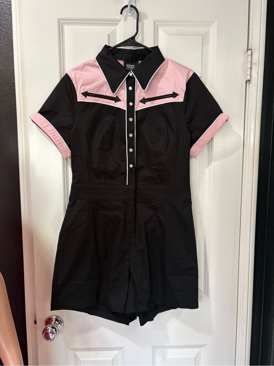Unique Vintage Pants - Pinup Rockabilly Black and Pink Western-Style Short Dress Romper